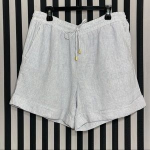 Ellen Tracy White & Blue Stripped Drawstring Linen High Waist Shorts Size Small